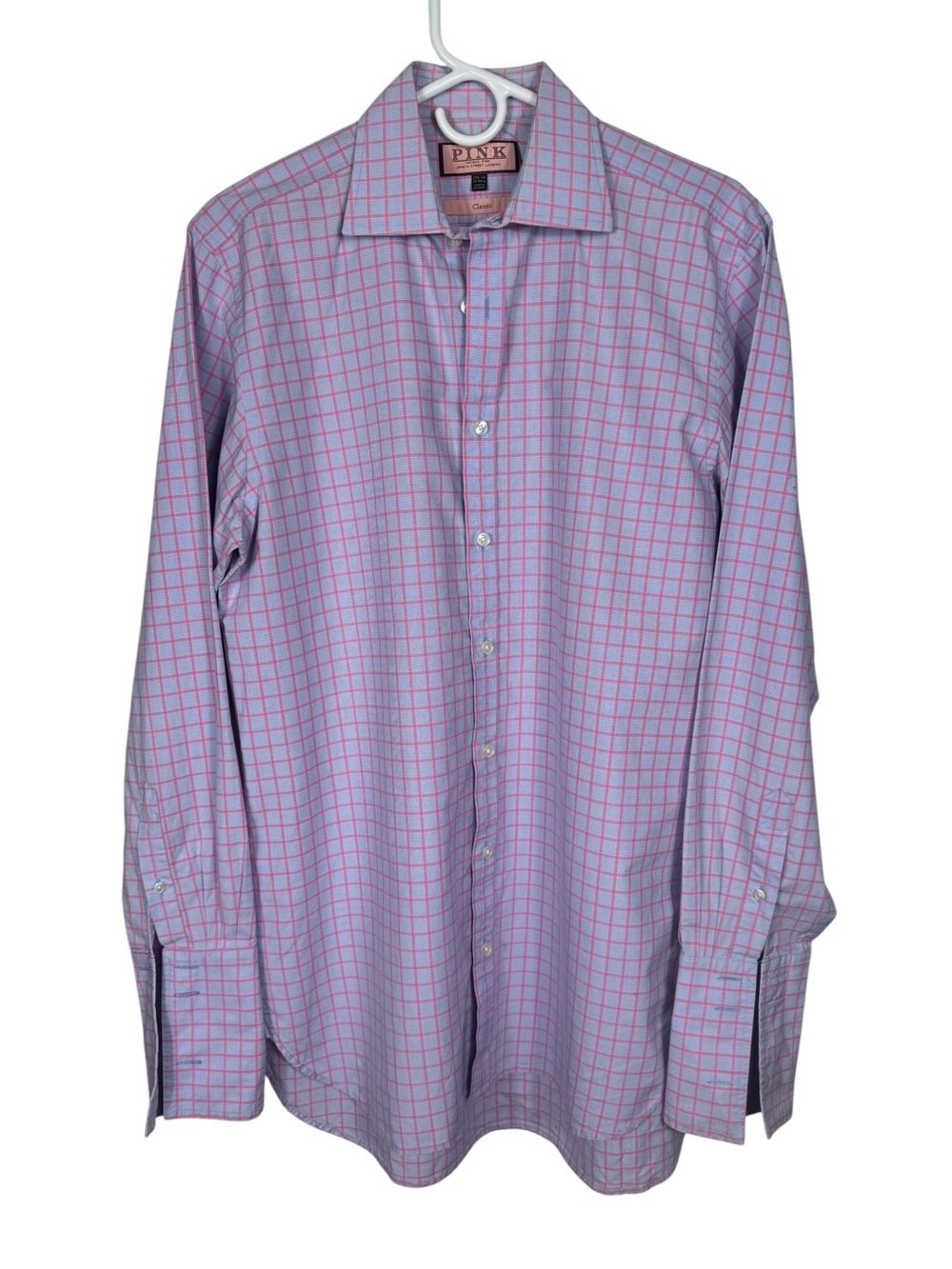Thomas Pink Classic Dress Shirt, Blue Pink Check, 15.5/34